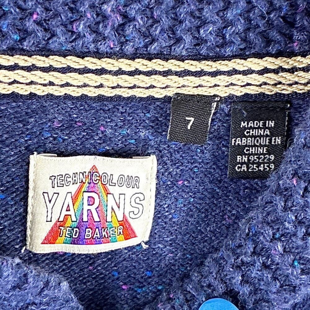 Ted Baker Sweater Mens 7 (3XL) Blue Technicolour Yarns Wool Shawl Collar Luxury - Picture 9 of 10